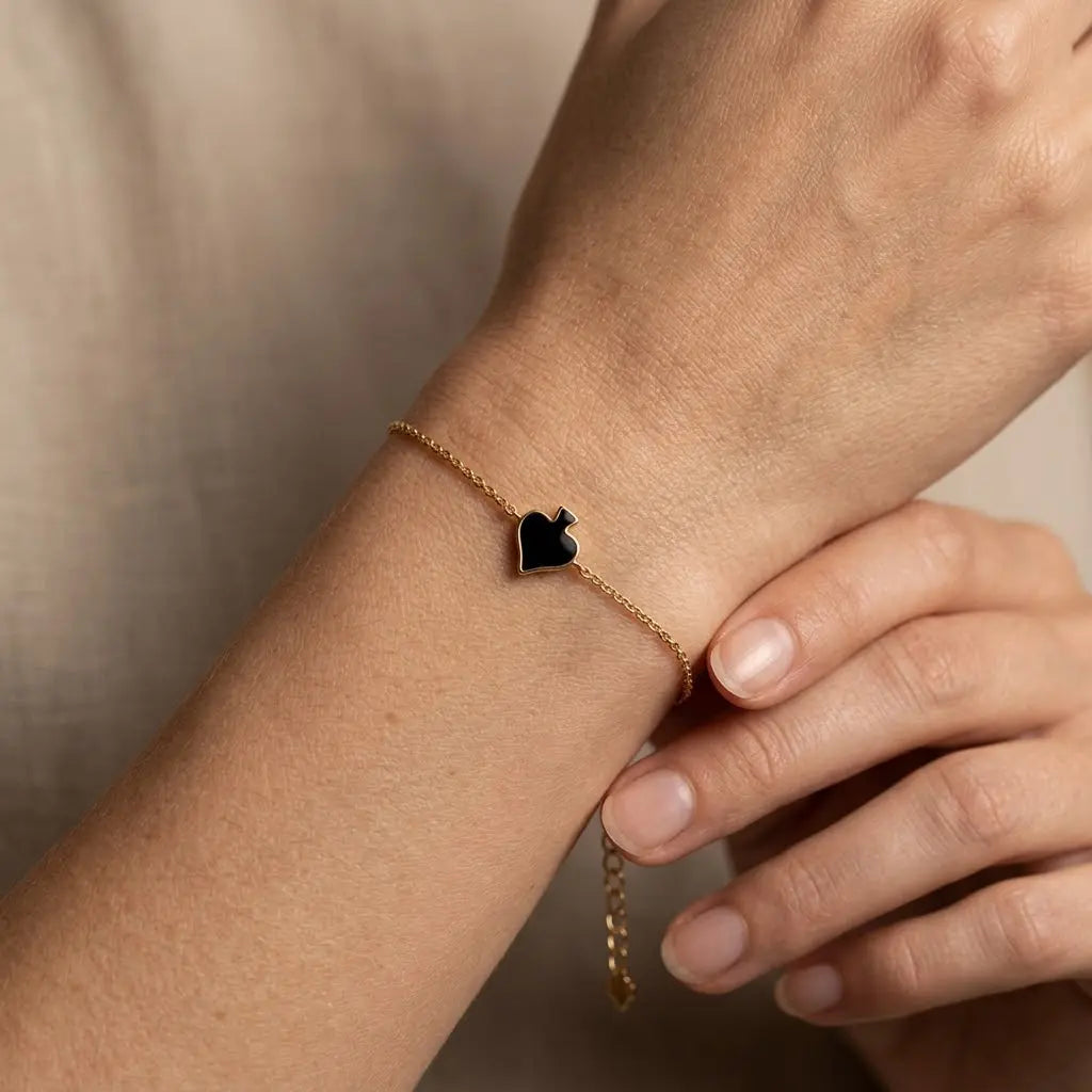 Black Heart Bracelet – 925 Sterling Silber Armband Herz Anhänger - Suzan Gold