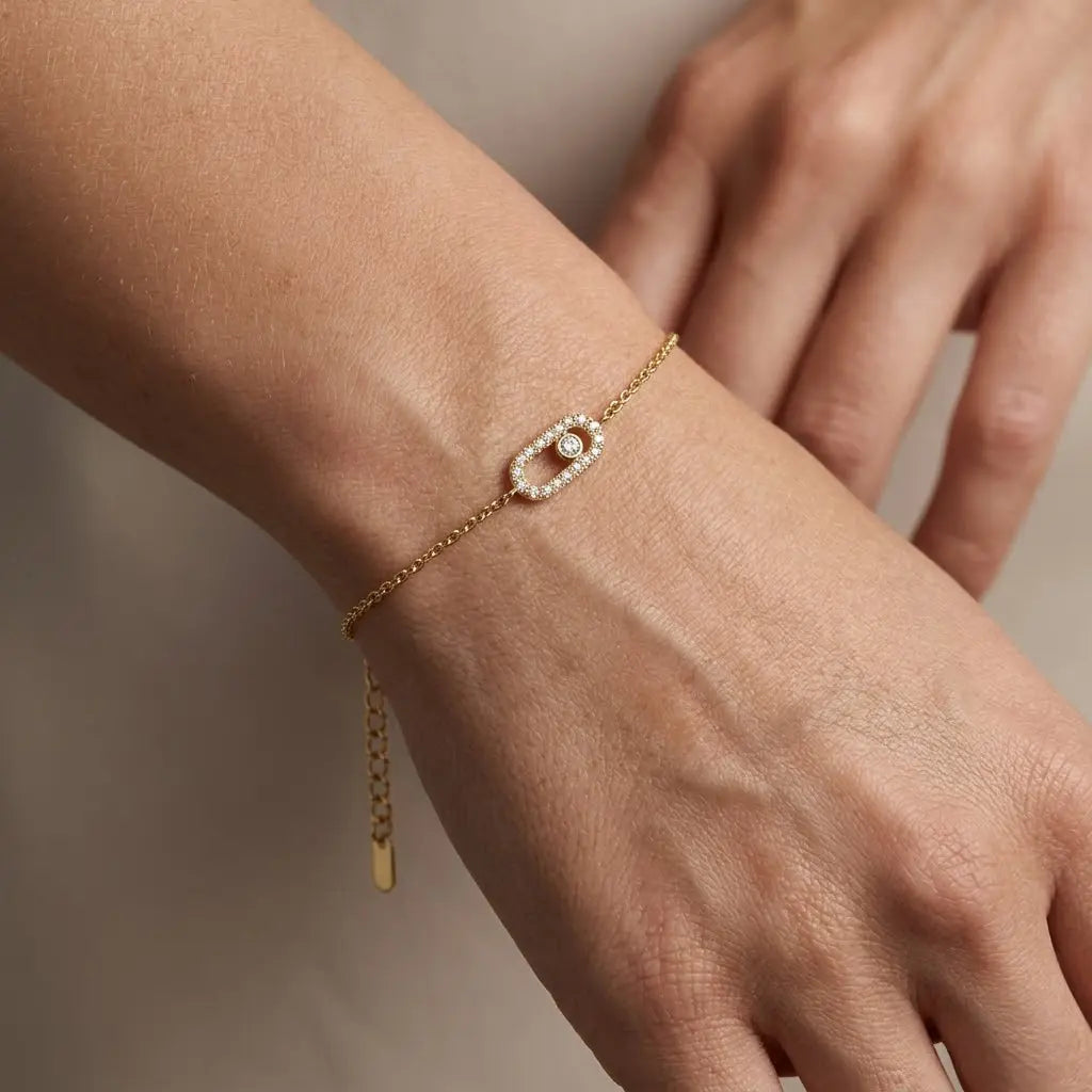 Link Crystal Bracelet – 925 Sterling Silber Armband mit Zirkonia Glieder Element - Suzan Gold