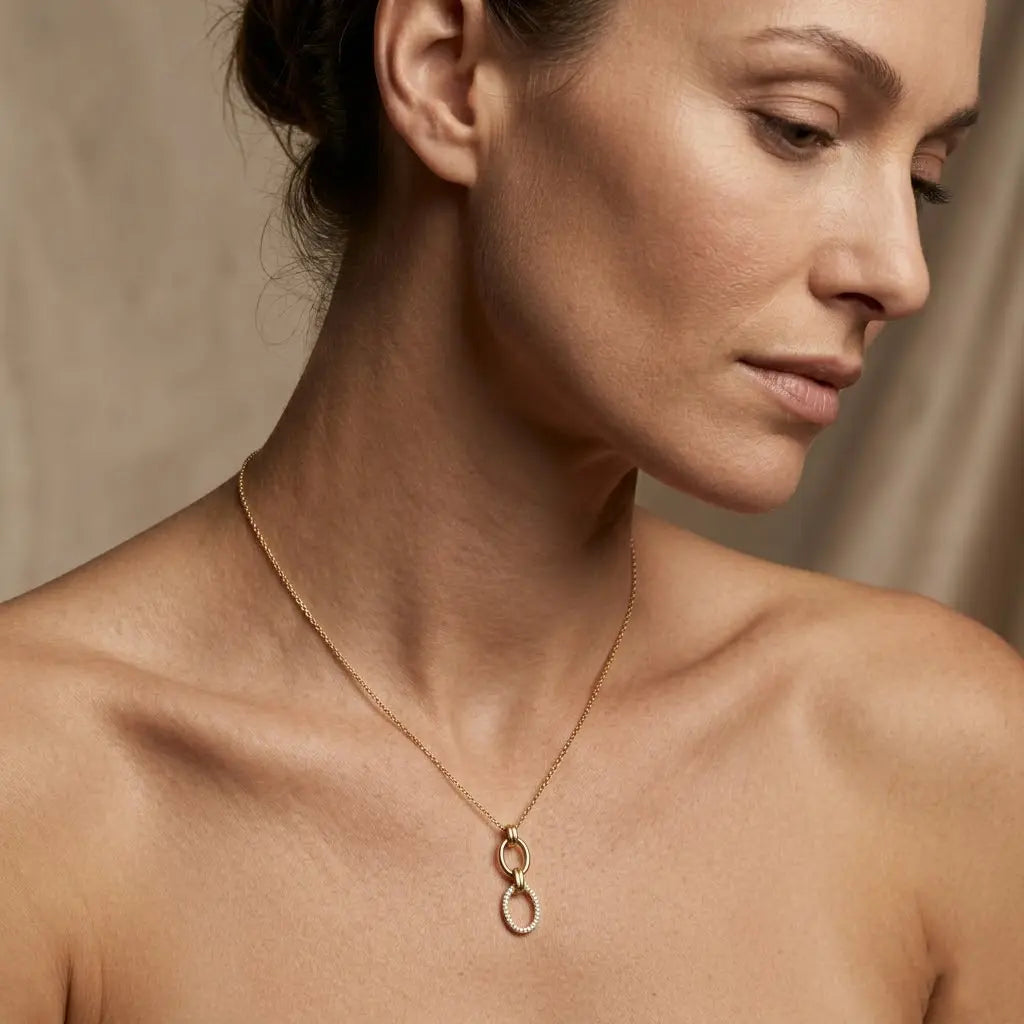 Double Oval Necklace – 925 Sterling Silber Halskette mit Zirkonia Oval Anhänger - Suzan Gold