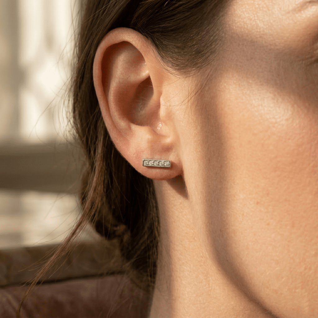 Bar Ohrstecker Zirkonia – 925 Sterling Silber Ohrringe - Suzan Gold