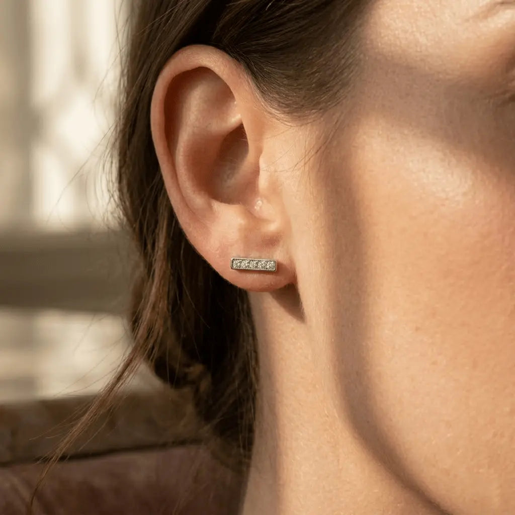 Bar Ohrstecker Zirkonia – 925 Sterling Silber Ohrringe - Suzan Gold