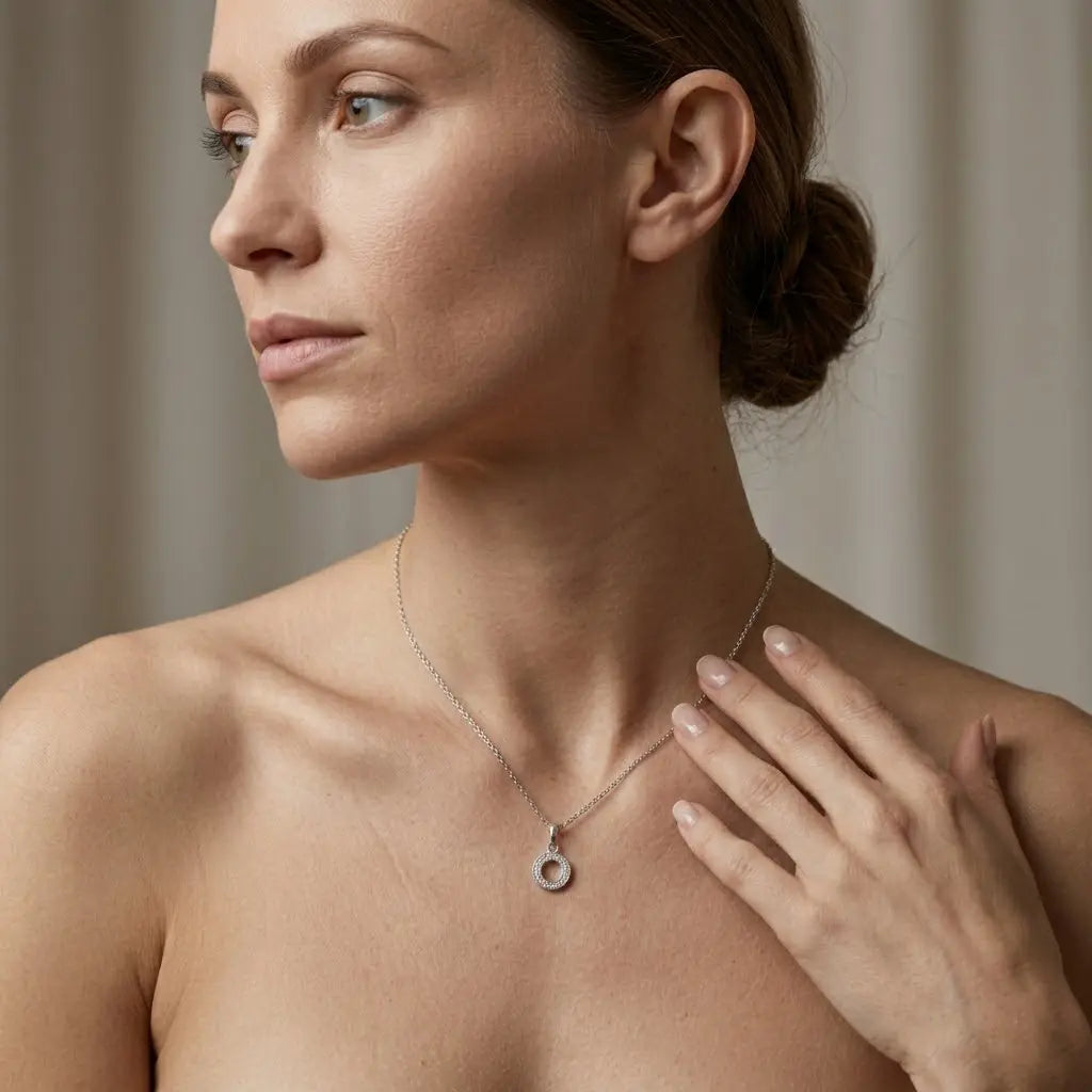 Circle Crystal Pendant Necklace – 925 Sterling Silber Halskette Kreis Zirkonia Anhänger - Suzan Gold