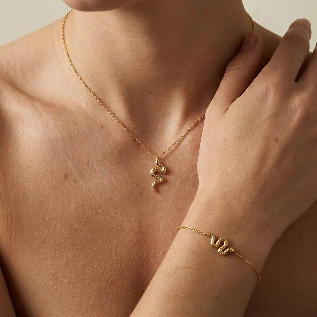 Serpentina Gold Set – 375 Echtgold Schmuckset mit Schlangen Halskette & Armband - Suzan Gold