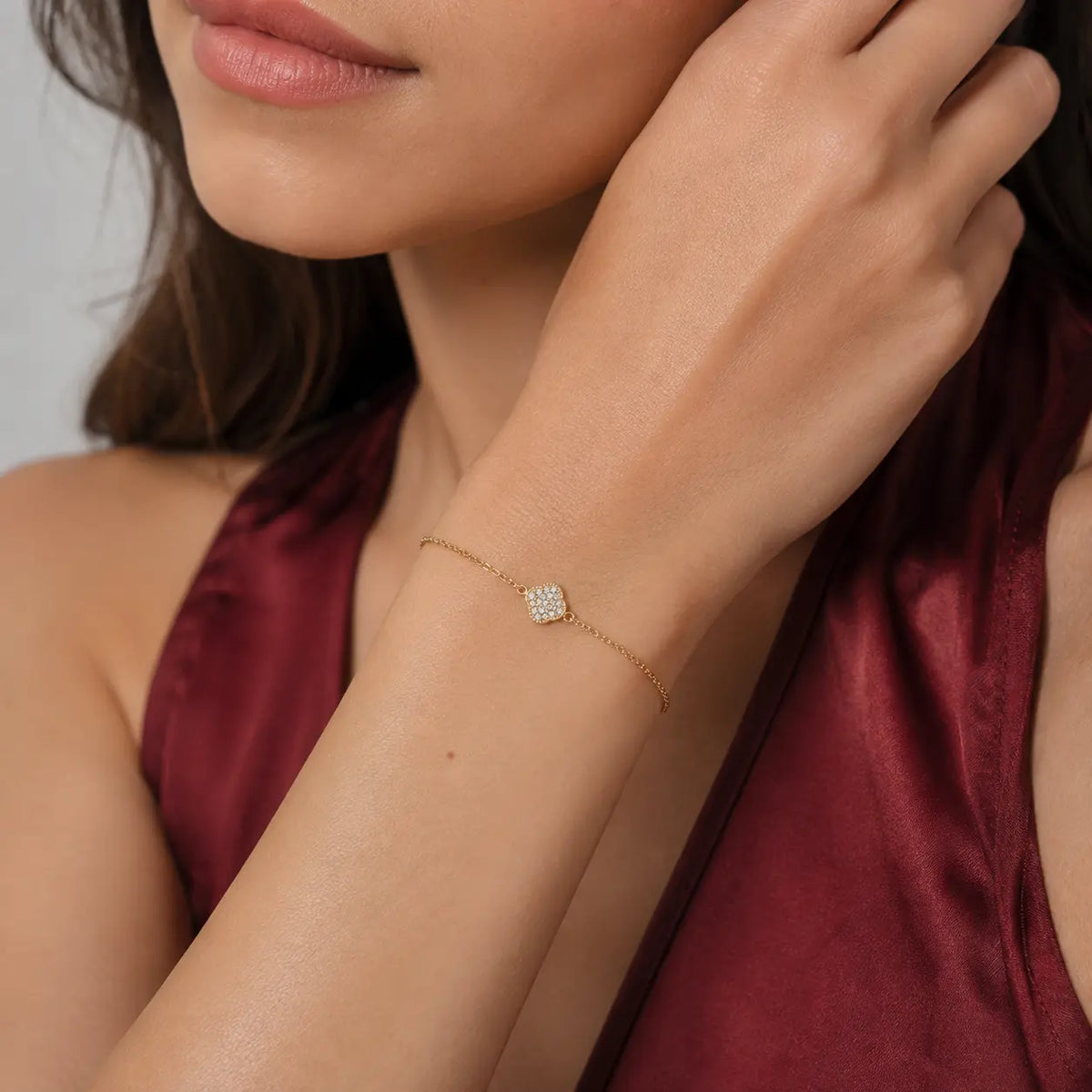 Clover Sparkle – Kleeblatt-Armband mit Zirkonia-Pavé aus 585 Gold Suzan Gold