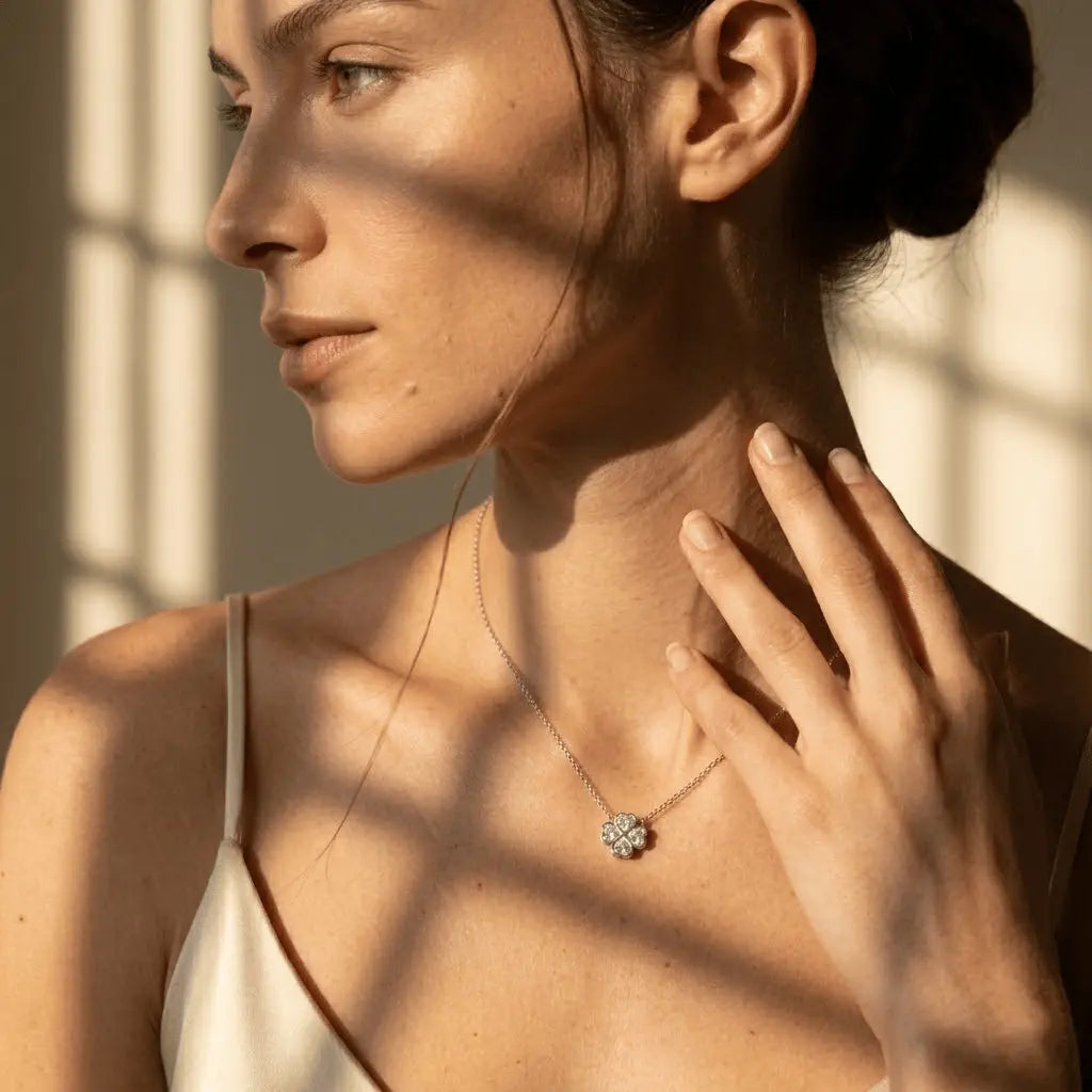 Kleeblatt Halskette Zirkonia – 925 Sterling Silber - Suzan Gold