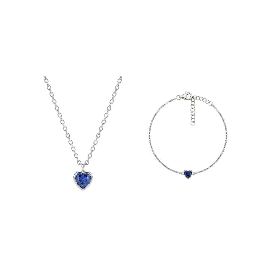 Azurielle – 925 Silber Schmuckset mit blauem Herz Anhänger Suzan Gold