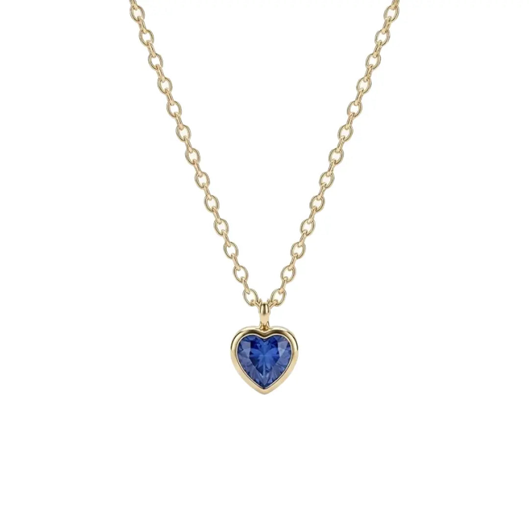 Blue Heart Halskette 925 Sterling Silber – Elegante Silberkette mit funkelndem, saphirblauem Herz-Zirkonia-Anhänger Suzan Gold