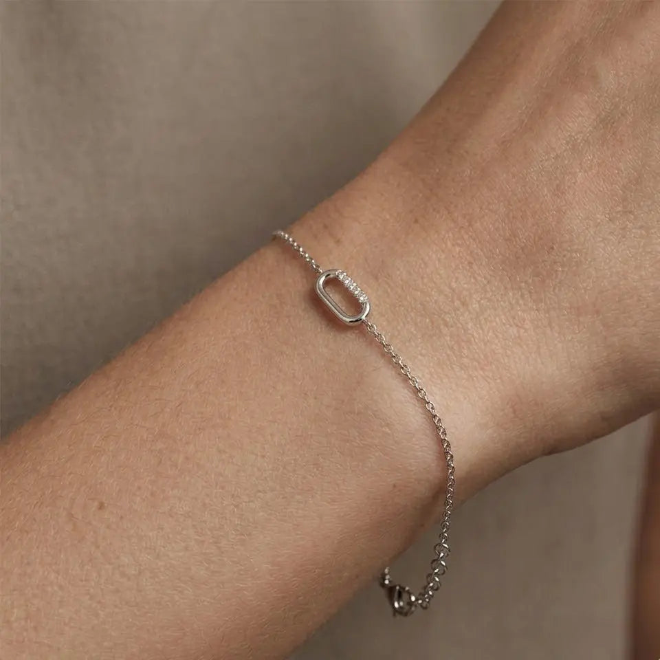 Oval Link Crystal Bracelet – 925 Sterling Silber Armband mit Zirkonia Oval Element - Suzan Gold