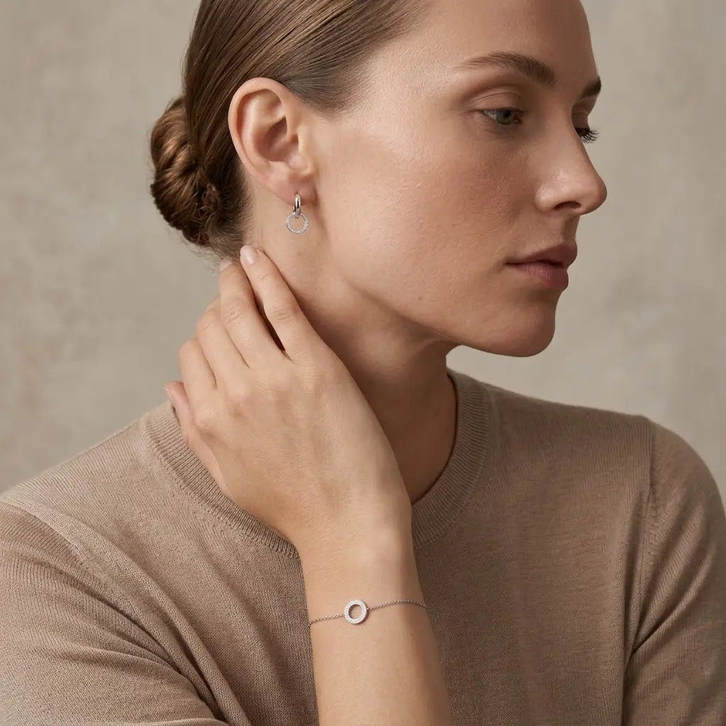 Circlina Duo – 925 Silber Armband & Creolen mit Zirkonia Kreis - Suzan Gold
