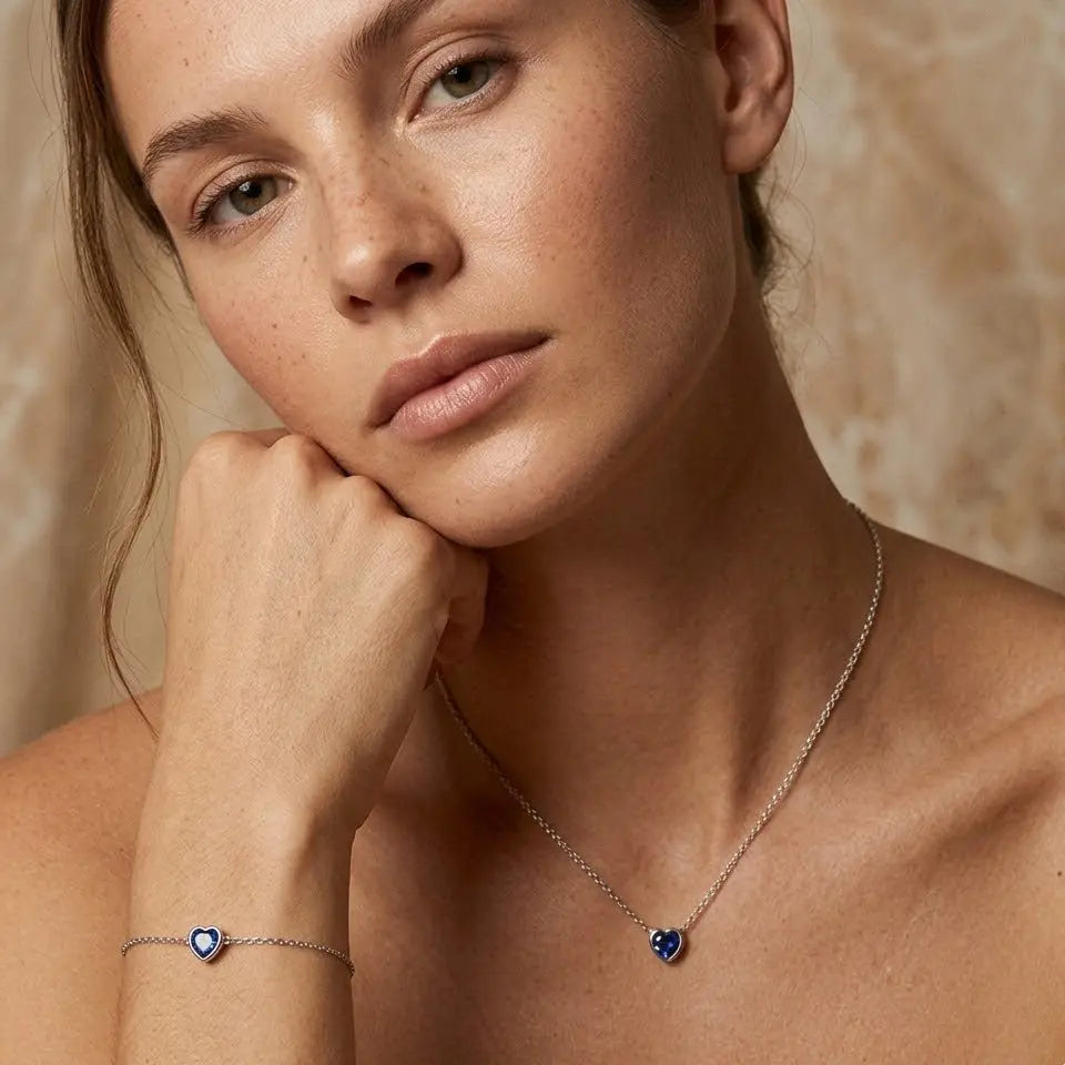 Azurielle – 925 Silber Schmuckset mit blauem Herz Anhänger - Suzan Gold