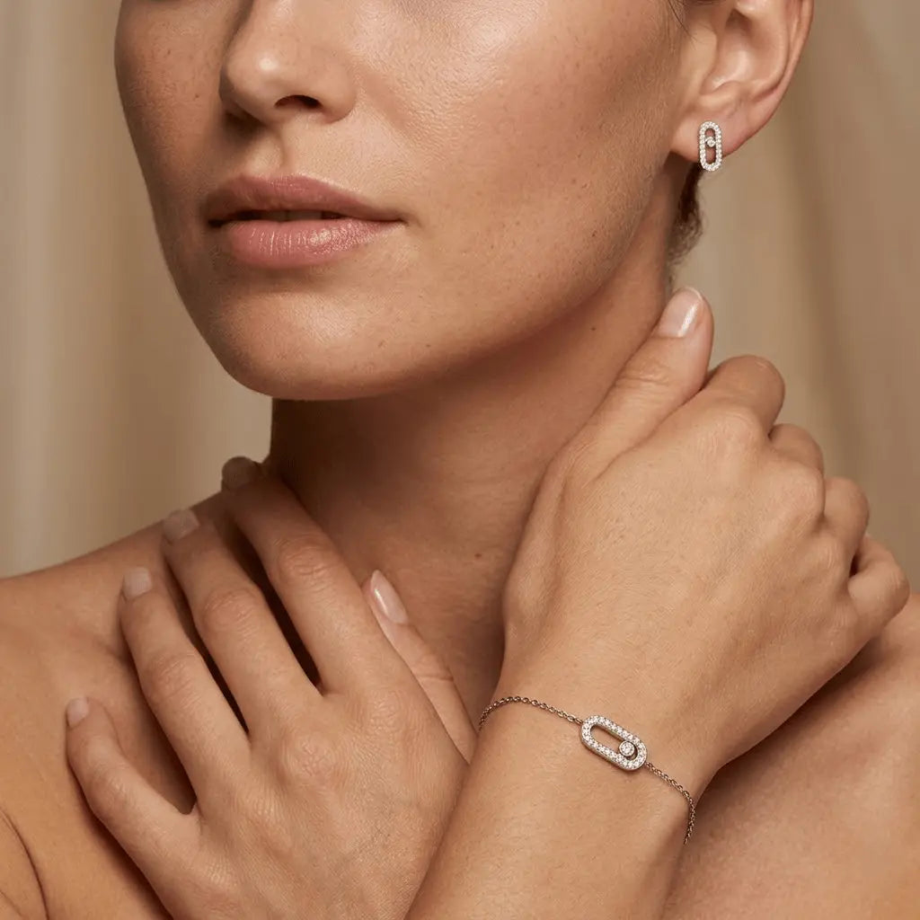 Linkelle Trio – 925 Silber Set vergoldet mit Zirkonia Glied Armband & Ohrstecker - Suzan Gold