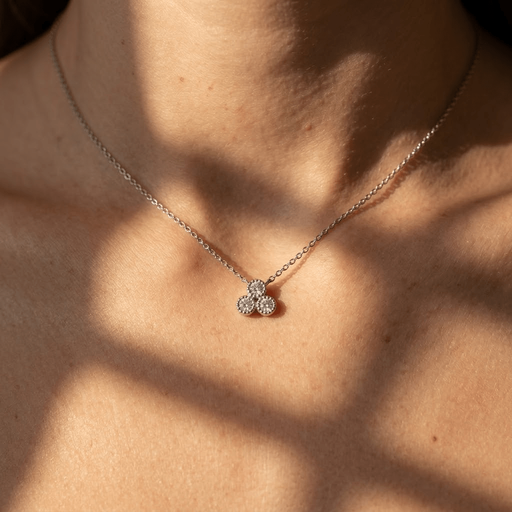 Drei Zirkonia Halskette Rund – 925 Sterling Silber Halskette - Suzan Gold