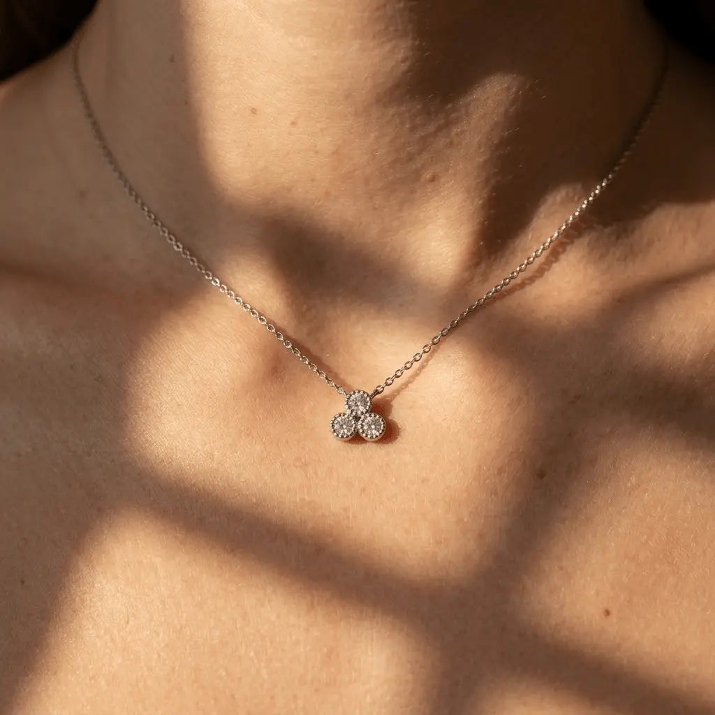 Drei Zirkonia Halskette Rund – 925 Sterling Silber Halskette - Suzan Gold