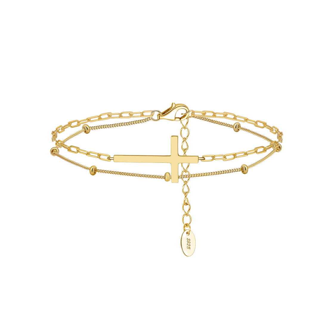 Solvira – 925 Silber Armband mit Kreuz & Doppelketten-Design