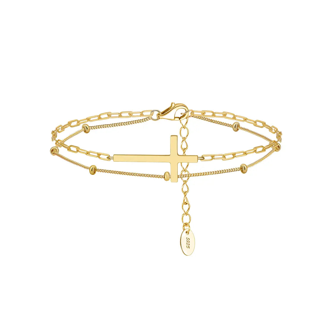 Solvira – 925 Silber Armband mit Kreuz & Doppelketten-Design Suzan Gold