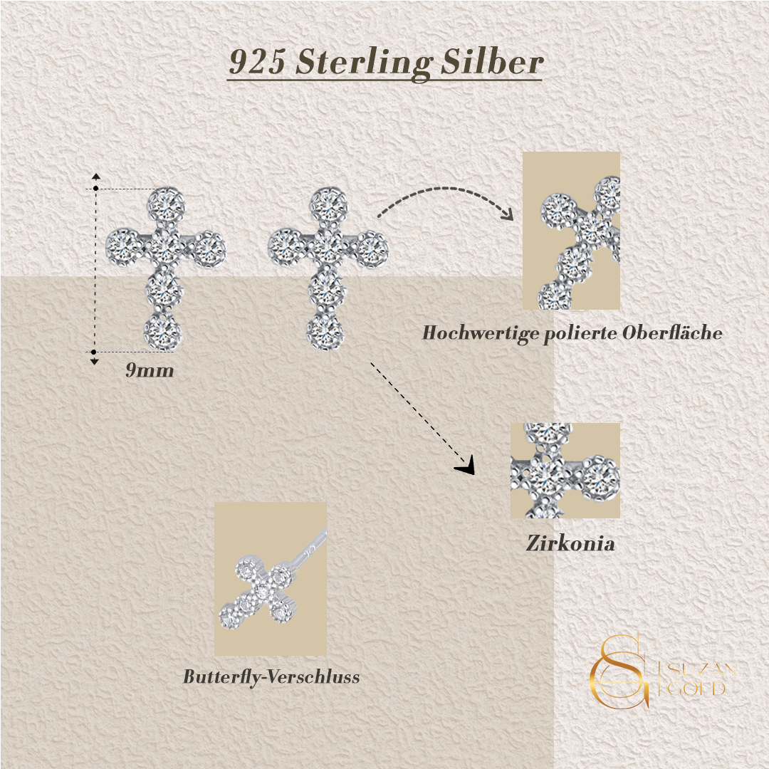 Blessina – Zarte Kreuz-Ohrringe aus 925er Silber mit Zirkonia