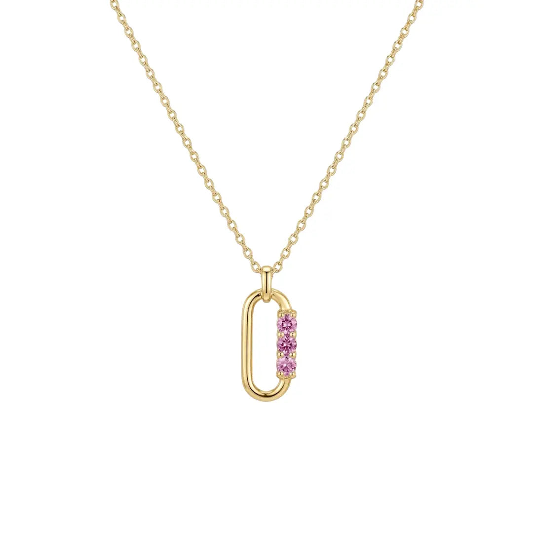 Pink Crystal Link Necklace – 925 Sterling Silber Halskette mit rosa Zirkonia Anhänger - Suzan Gold