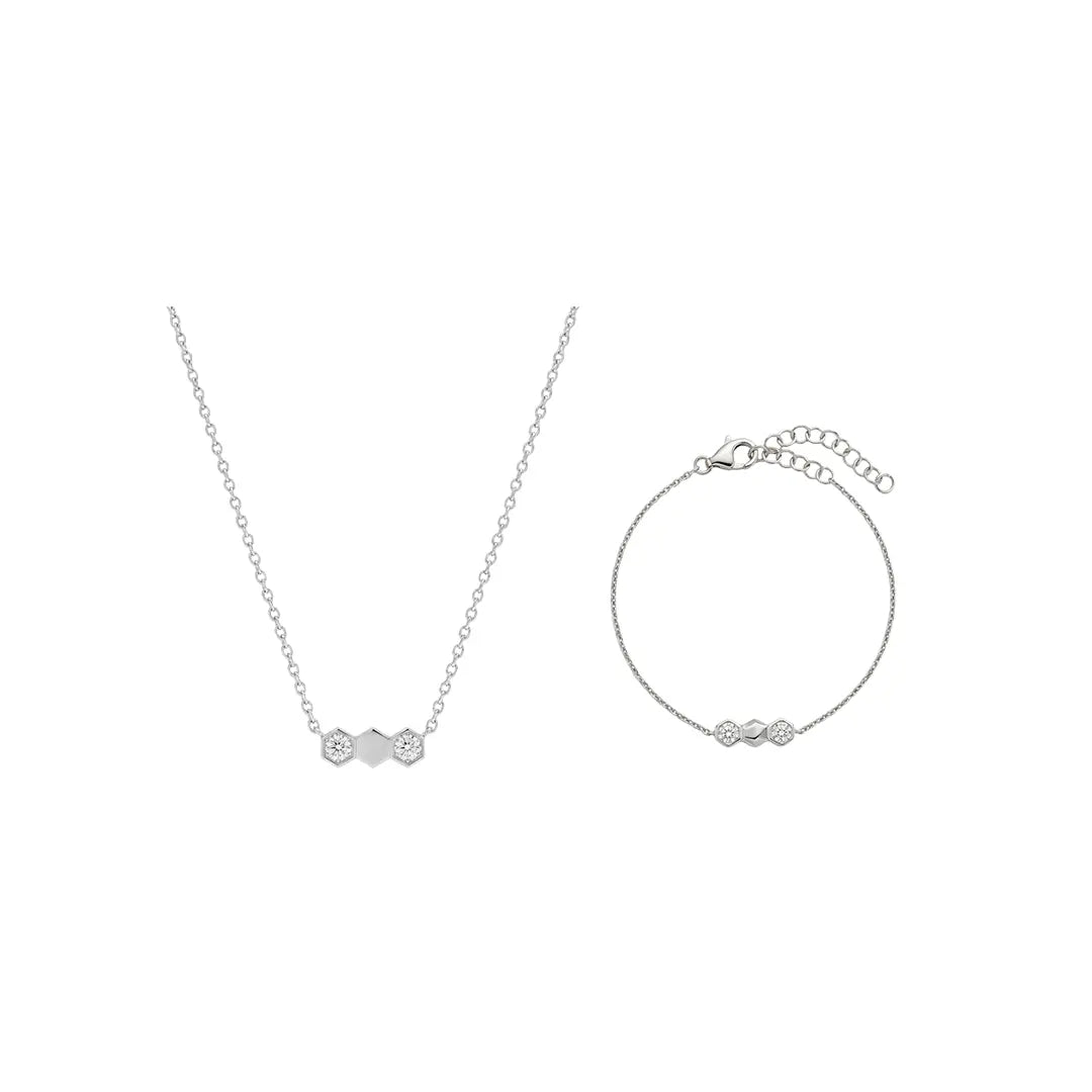 Hexaria – 925 Silber Schmuckset vergoldet mit Zirkonia Hexagon Suzan Gold