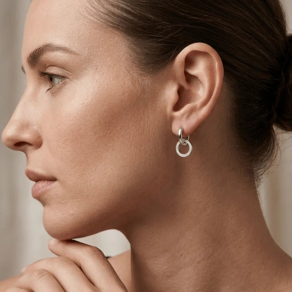 Circle Drop Earrings – 925 Sterling Silber Creolen Kreis Anhänger - Suzan Gold