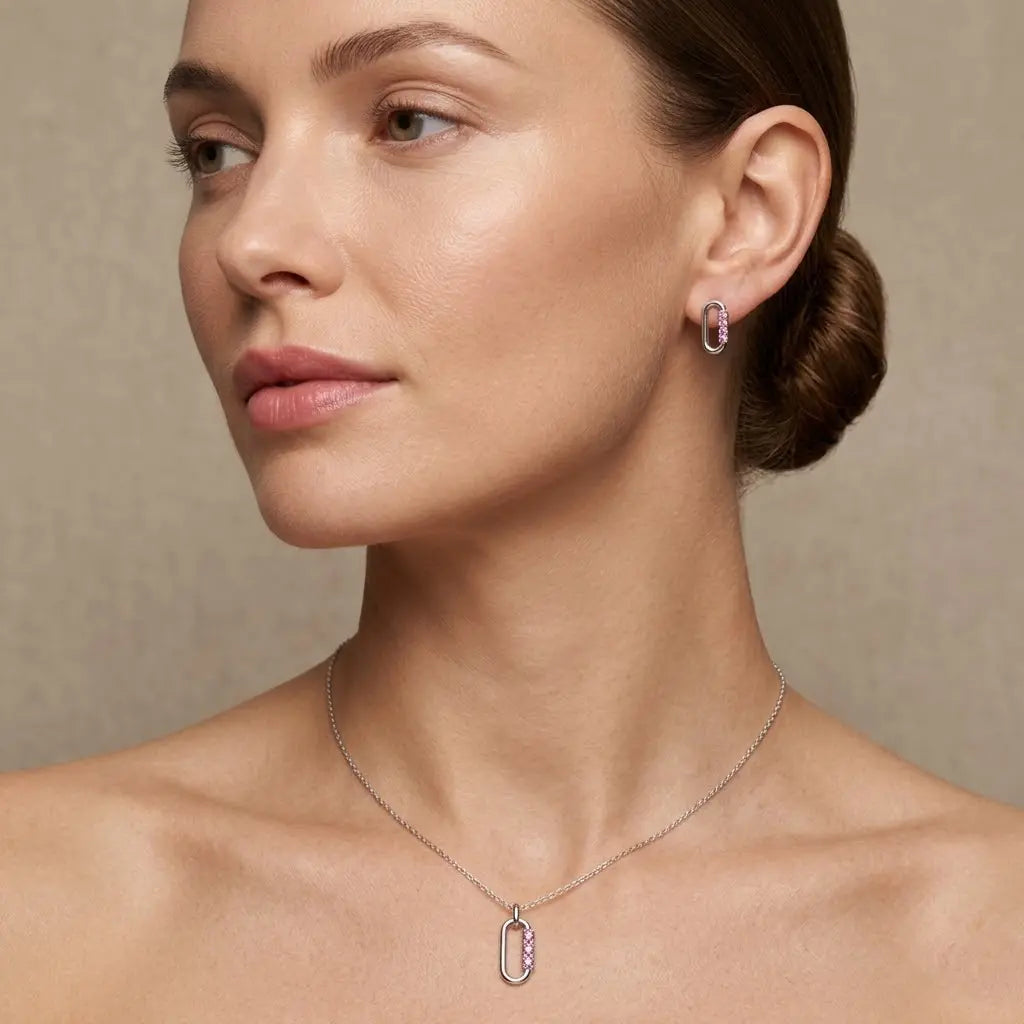 Rosaline Link – 925 Silber Schmuckset mit rosa Zirkonia Glied - Suzan Gold