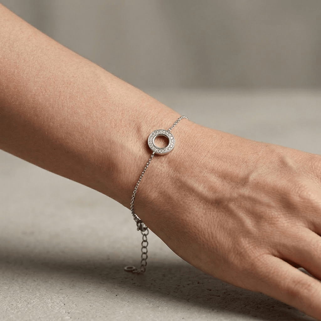 Circle Crystal Bracelet – 925 Sterling Silber Armband Kreis Zirkonia - Suzan Gold