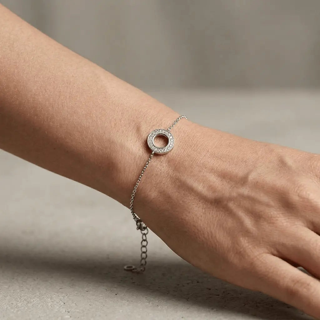 Circle Crystal Bracelet – 925 Sterling Silber Armband Kreis Zirkonia - Suzan Gold
