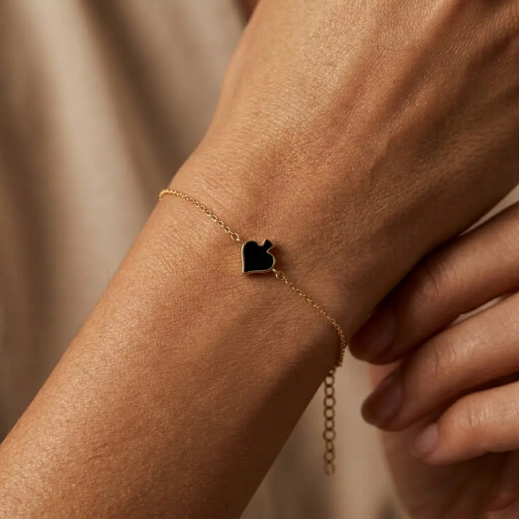 Black Heart Bracelet – 925 Sterling Silber Armband Herz Anhänger - Suzan Gold