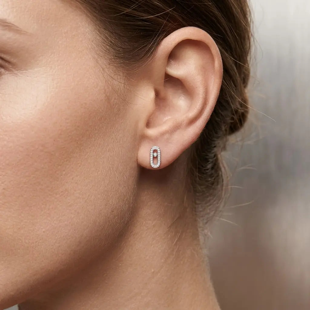 Oval Link Stud Earrings – 925 Sterling Silber Ohrstecker Oval Zirkonia - Suzan Gold