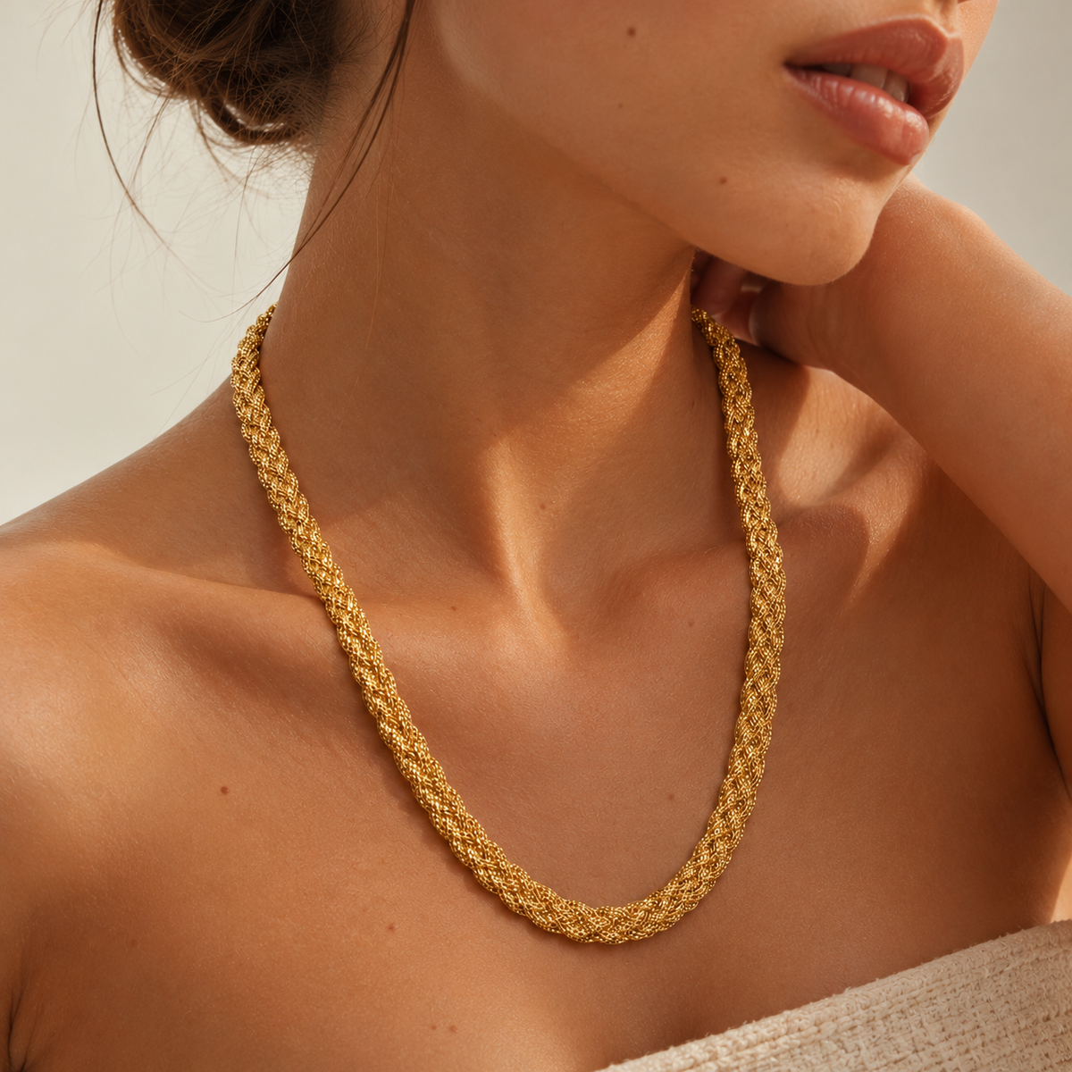 Wide Braid – Breite geflochtene Kette aus 875 Gold