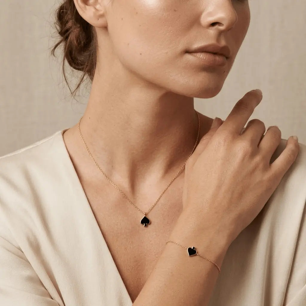 Noirelle – 925 Silber Schmuckset vergoldet mit schwarzem Herz Anhänger - Suzan Gold