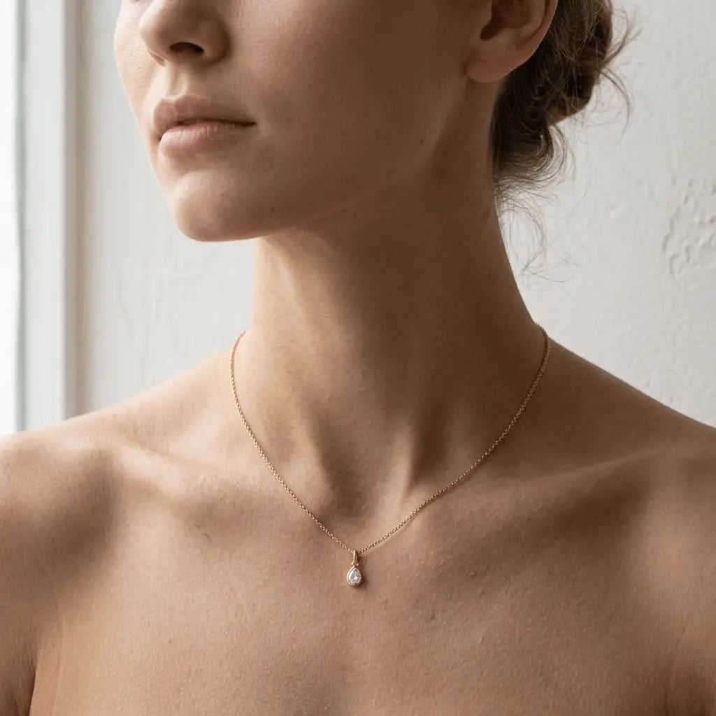 Crystal Drop Necklace – 925 Sterling Silber Halskette mit Zirkonia Tropfen Anhänger - Suzan Gold