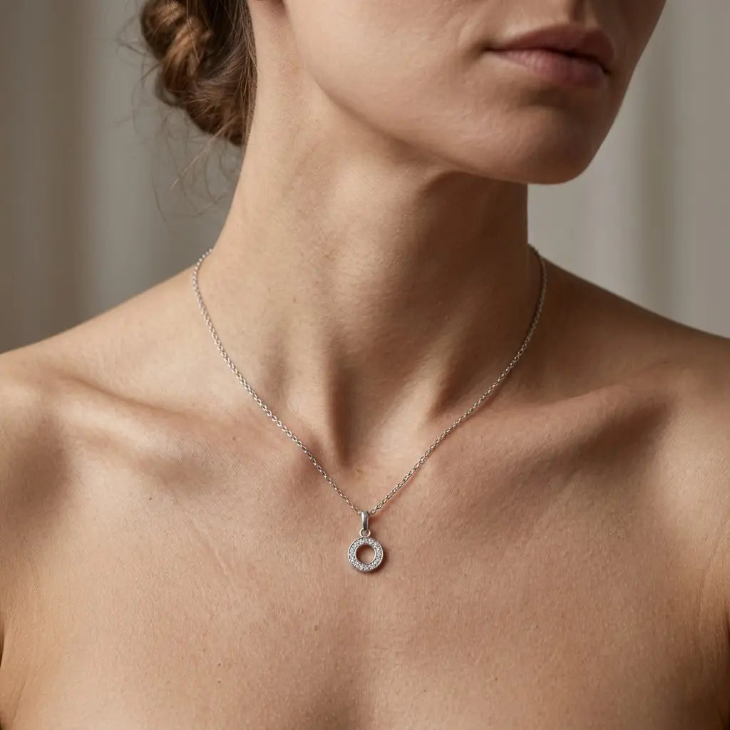Circle Crystal Pendant Necklace – 925 Sterling Silber Halskette Kreis Zirkonia Anhänger - Suzan Gold