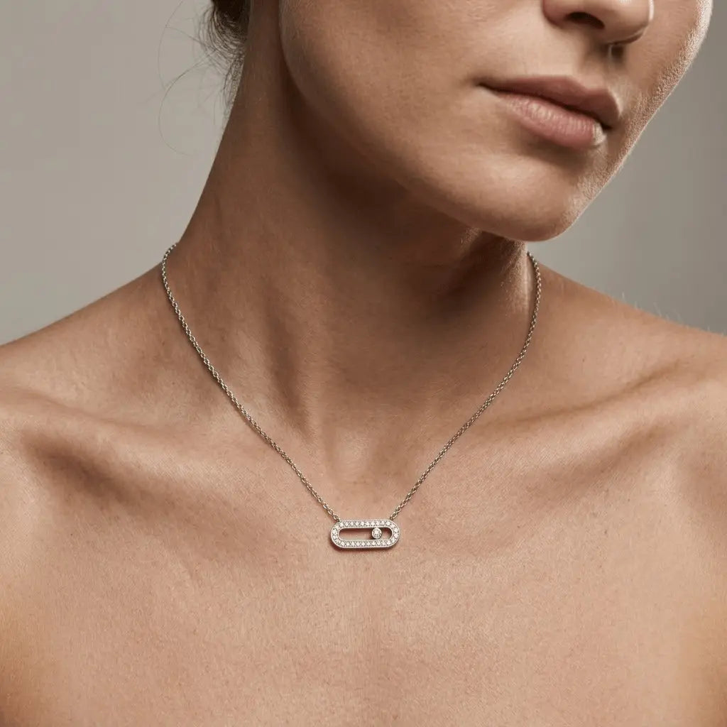 Oval Crystal Necklace – 925 Sterling Silber Halskette mit Zirkonia Oval Anhänger - Suzan Gold