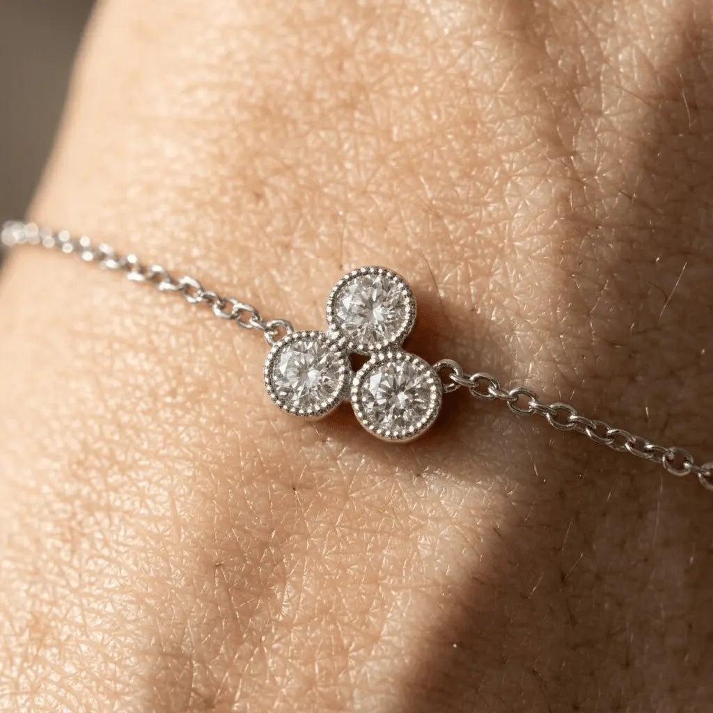 Drei Zirkonia Armband Rund – 925 Sterling Silber Armband - Suzan Gold