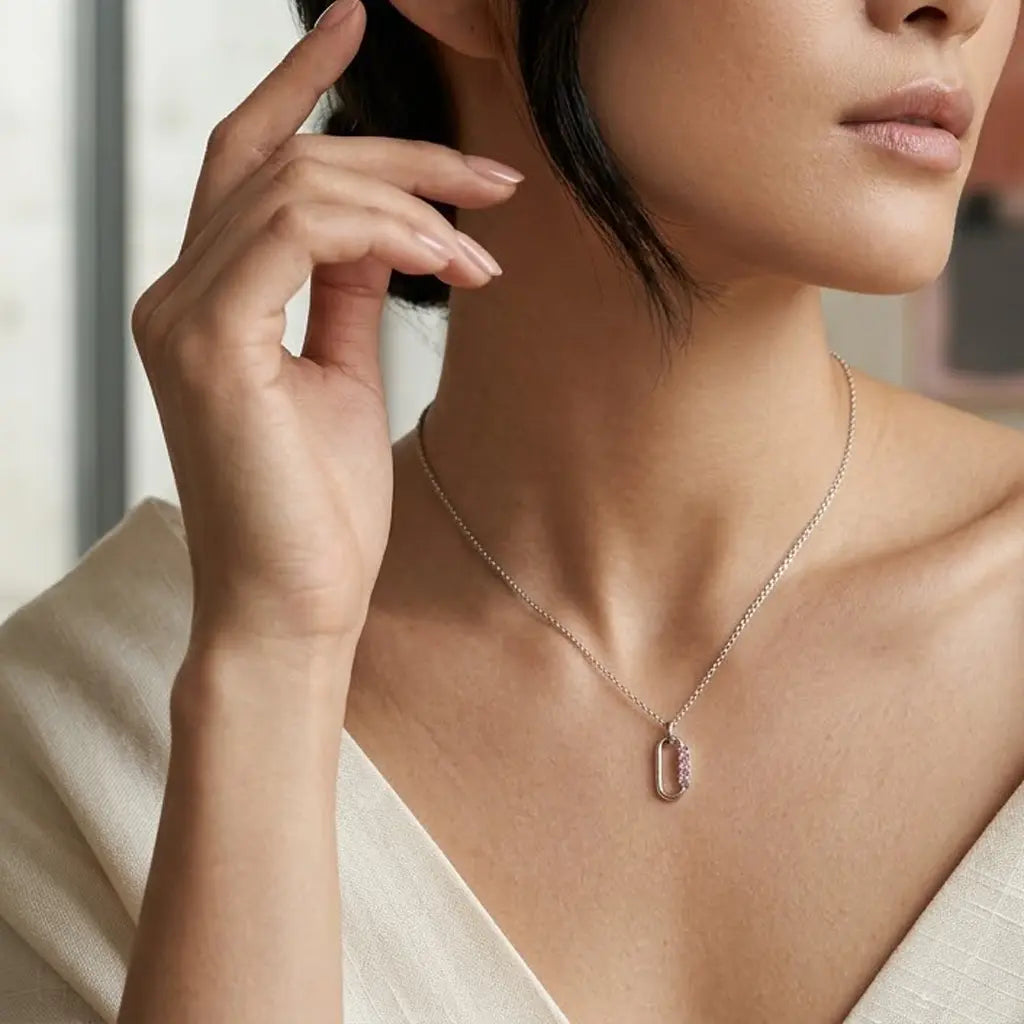 Pink Crystal Link Necklace – 925 Sterling Silber Halskette mit rosa Zirkonia Anhänger - Suzan Gold