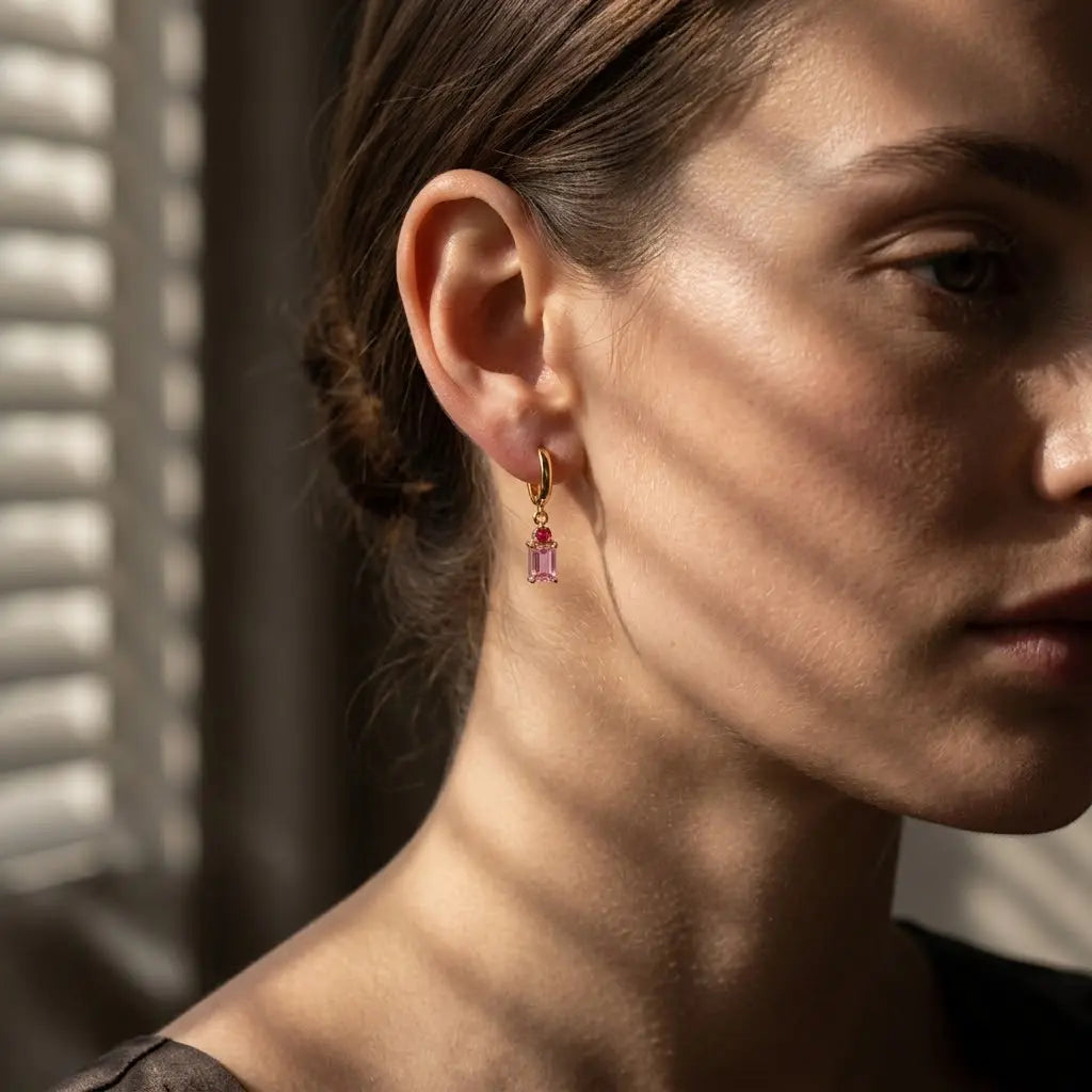 Gemstone Drop Earrings Pink – 925 Sterling Silber Creolen Anhänger - Suzan Gold
