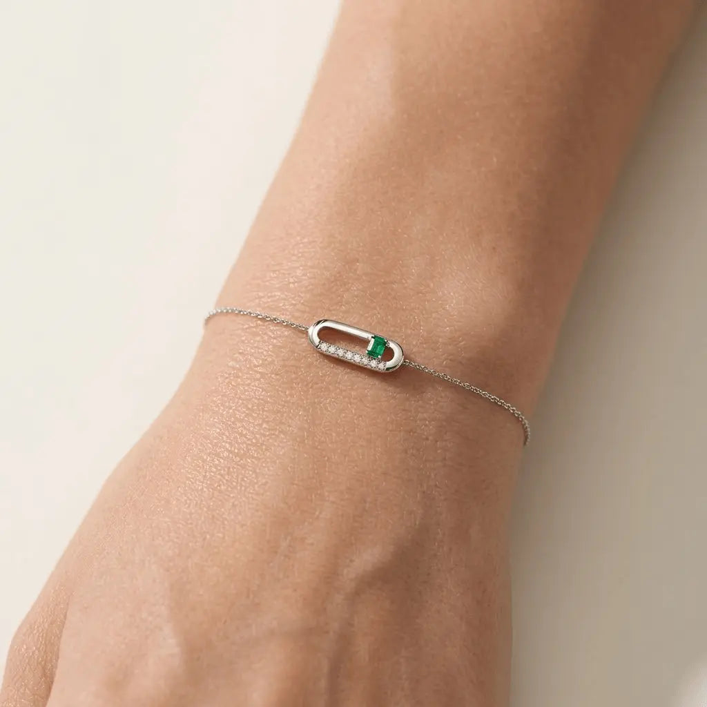 Armband 925 Sterling Silber – Damen Armband mit grünem Stein und Zirkonia - Suzan Gold
