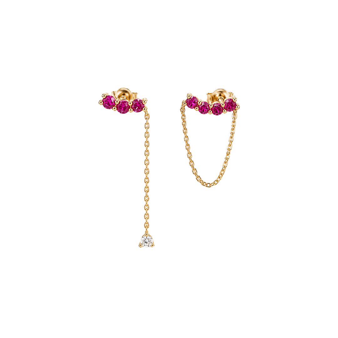 Ohrringe mit Kette 925 Sterling Silber – Elegante asymmetrische Ketten-Ohrringe mit blauen Zirkoniasteinen Suzan Gold