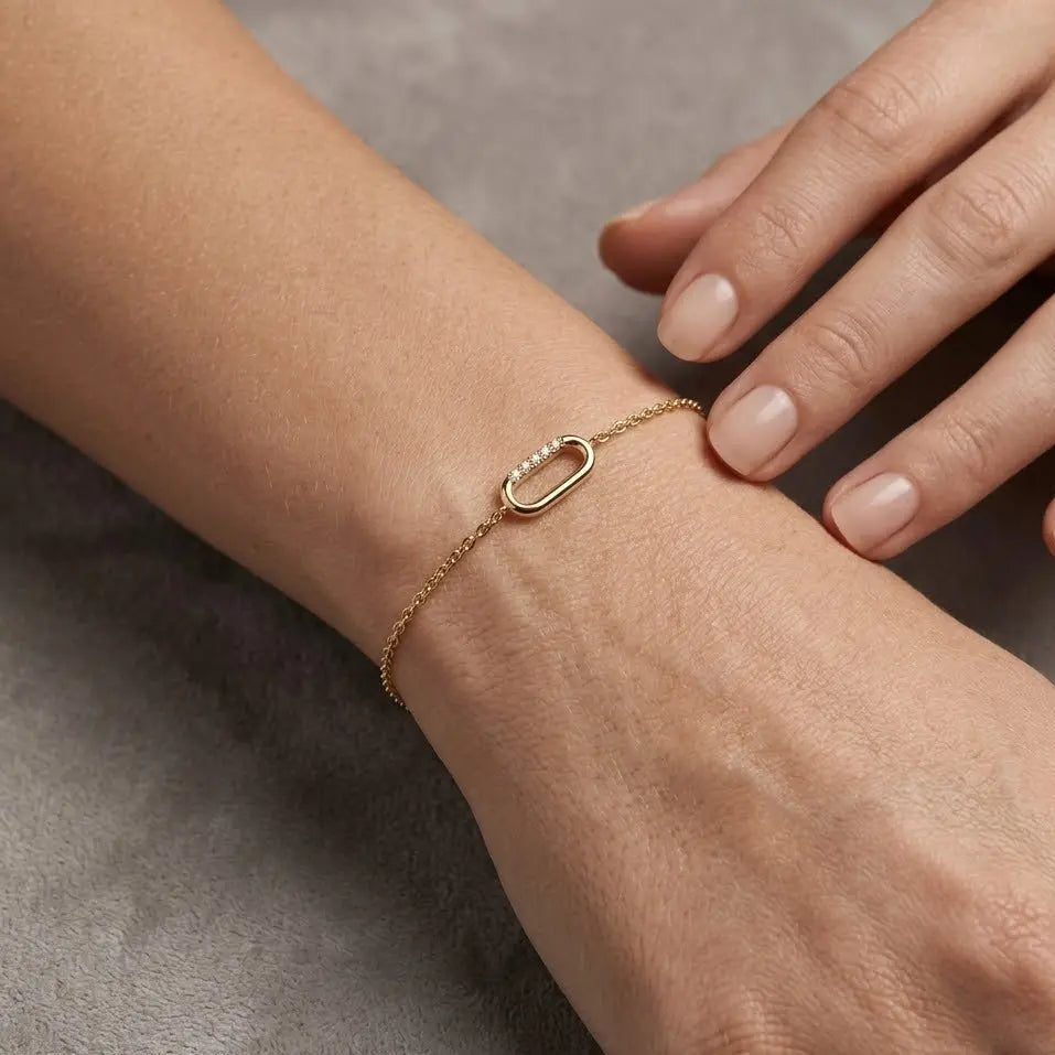 Oval Link Crystal Bracelet – 925 Sterling Silber Armband mit Zirkonia Oval Element - Suzan Gold