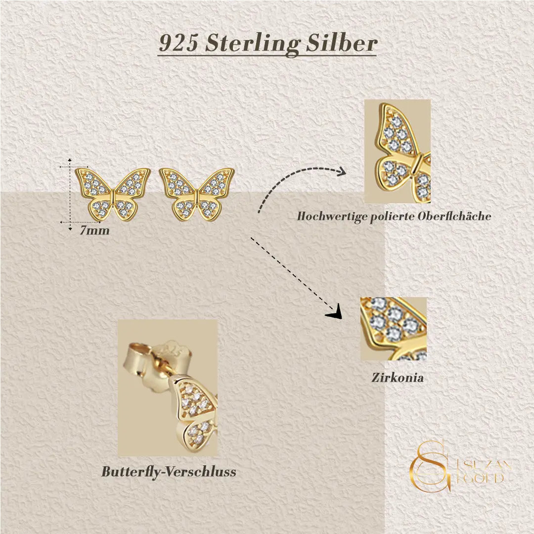 Butterfly Whisper – Zarte Schmetterlings-Ohrstecker aus 925 Silber Suzan Gold