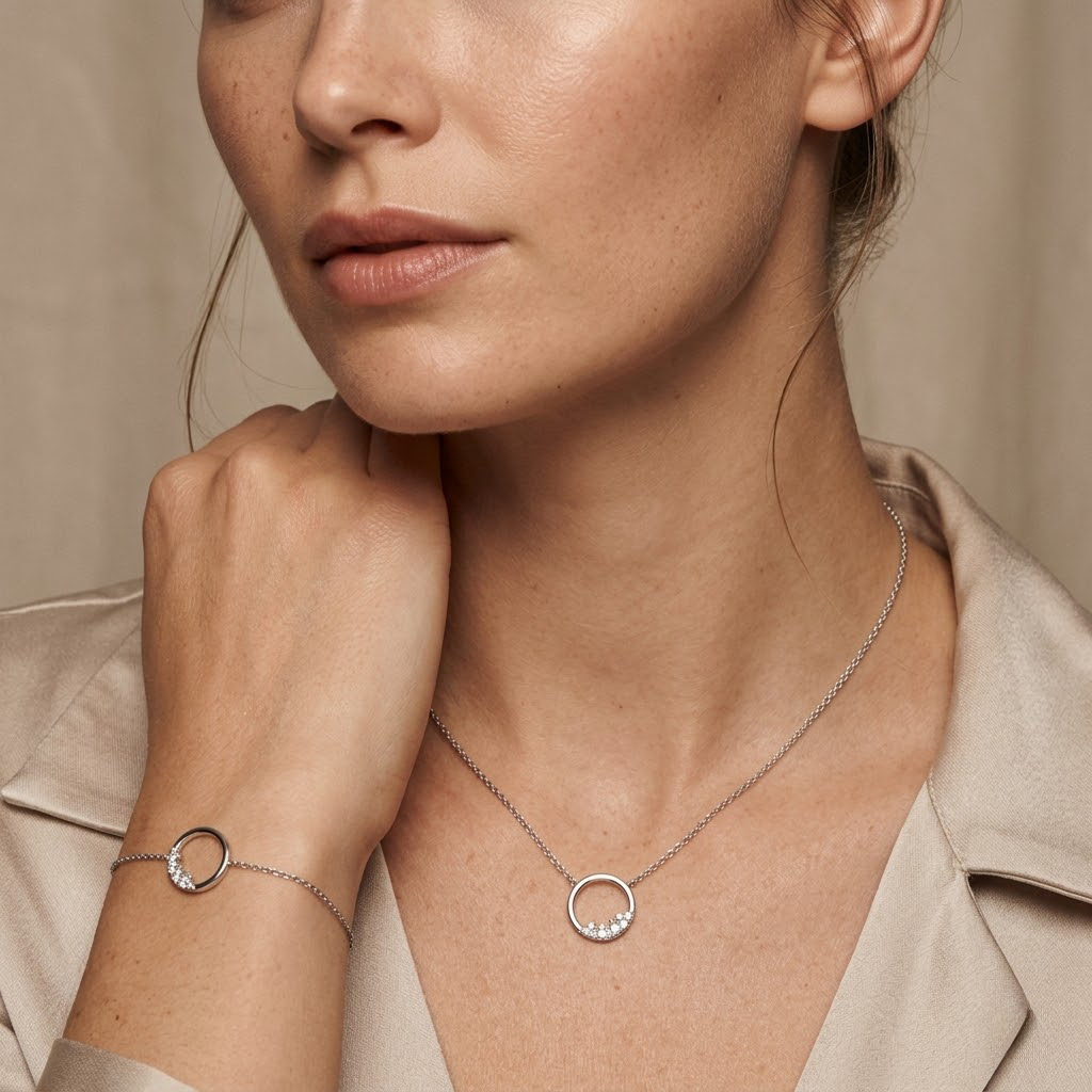 Circalia – 925 Silber Schmuckset vergoldet mit Zirkonia Kreis Suzan Gold