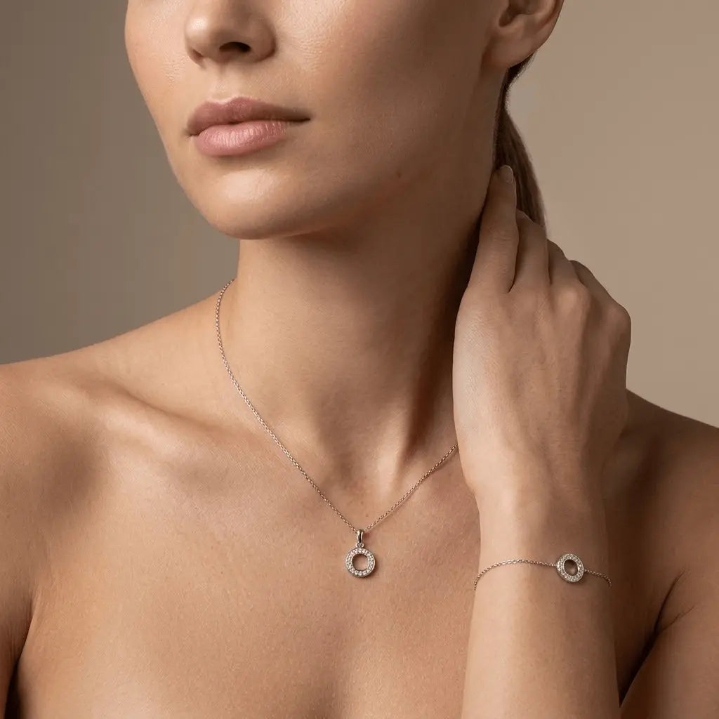 Circlina Set – 925 Silber Kette & Armband mit Zirkonia Kreis - Suzan Gold