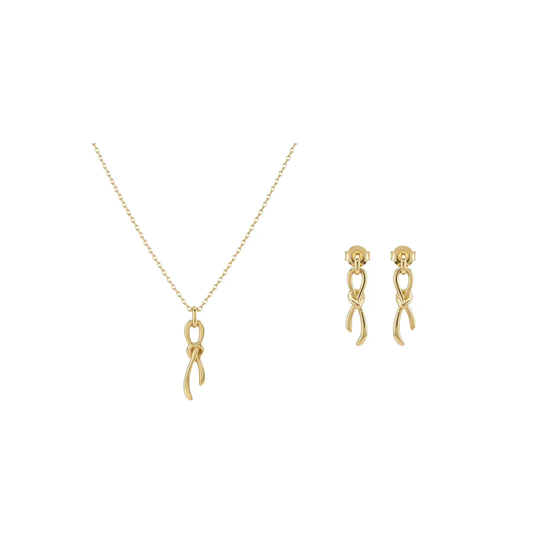 Nodessa Duo – 925 Silber Schmuckset vergoldet mit Knoten Anhänger & Ohrsteckern Suzan Gold