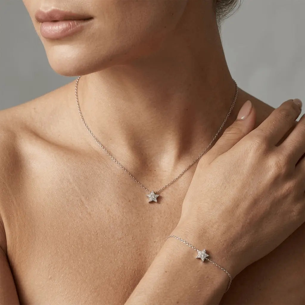 Stellara Duo – 925 Silber Schmuckset mit funkelndem Stern, Halskette & Armband mit Zirkonia - Suzan Gold