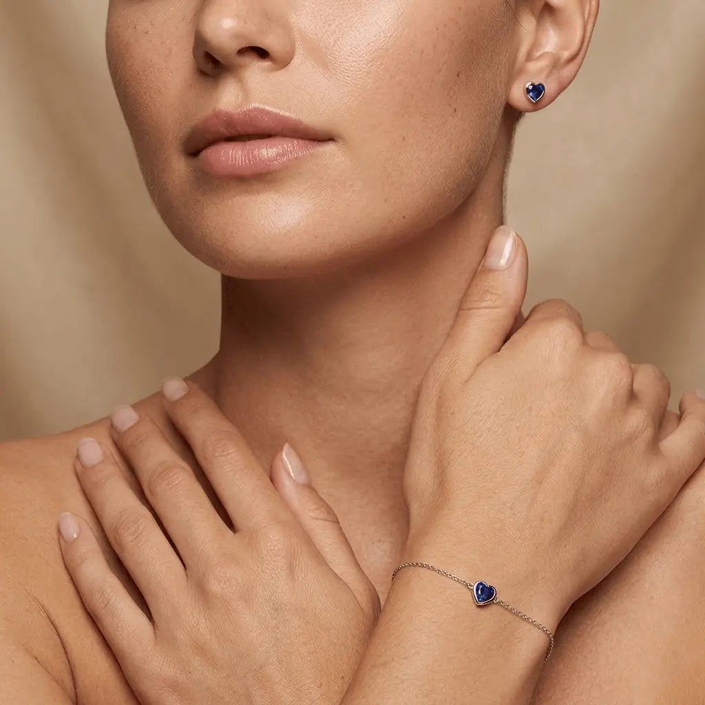 Sapphira Duo – 925 Silber Set mit blauem Herz Armband & Ohrsteckern - Suzan Gold
