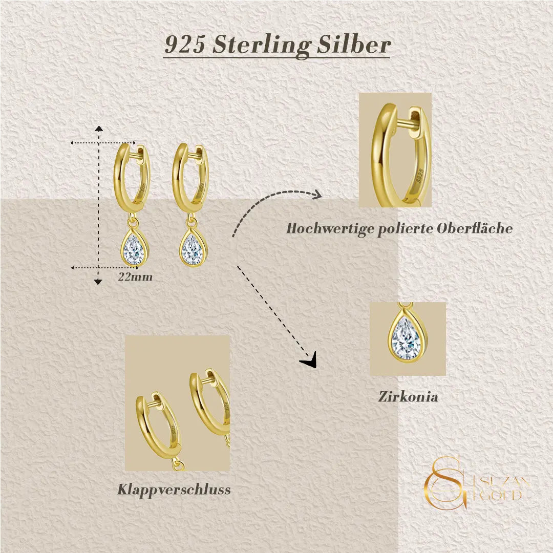 Rainlight – Elegante Creolen mit Tropfenanhänger aus 925er Silber Suzan Gold