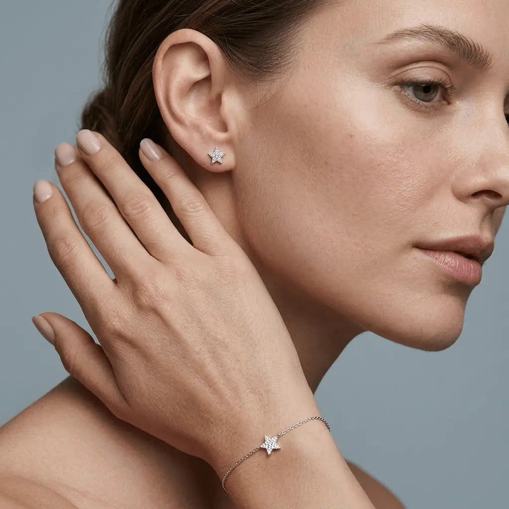 Stellara Luna – 925 Silber Armband & Ohrstecker mit funkelndem Stern und Zirkonia - Suzan Gold