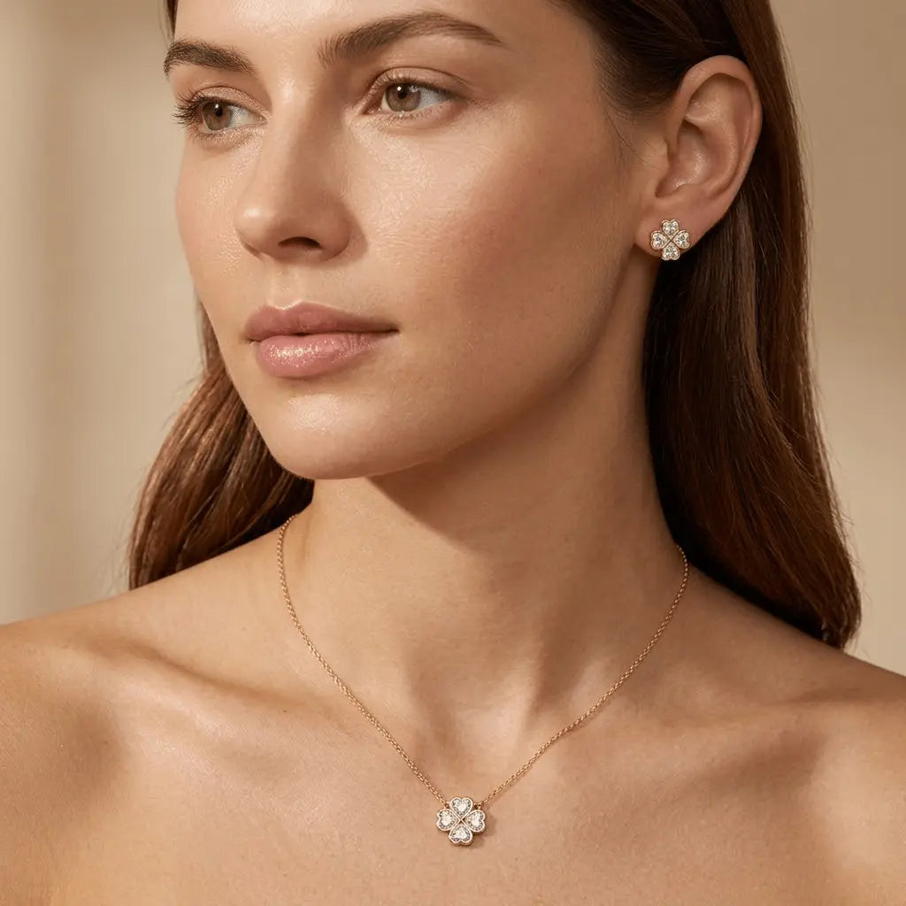 Florique – 925 Silber vergoldet Kette & Ohrringe Blume Zirkonia - Suzan Gold