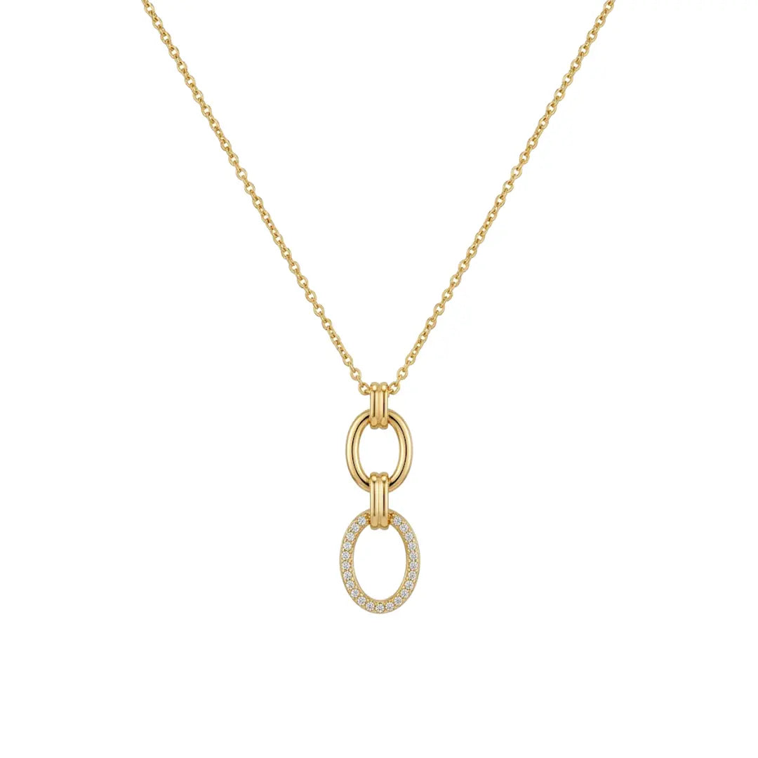 Double Oval Necklace aus 925 Sterling Silber vergoldet mit Zirkonia, filigraner Schmuck für Damen, eleganter zeitloser Klassiker.