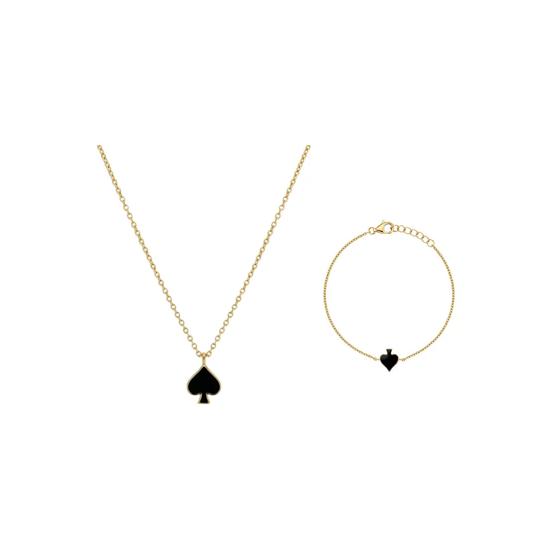Noirelle – 925 Silber Schmuckset vergoldet mit schwarzem Herz Anhänger Suzan Gold